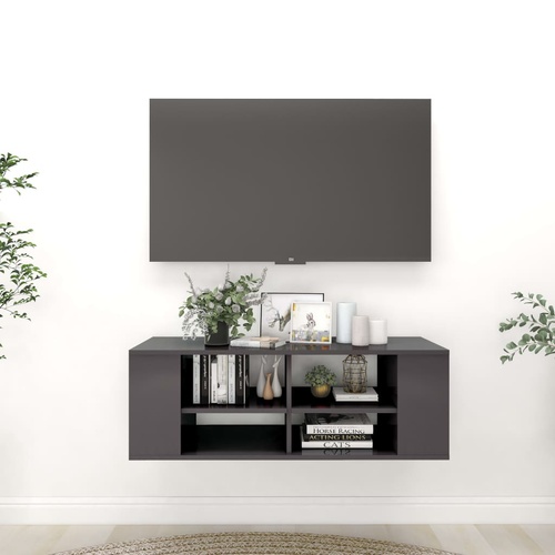  Wall-Mounted TV Cabinet High Gloss Grey 102x35x35 cm Engineered Wood