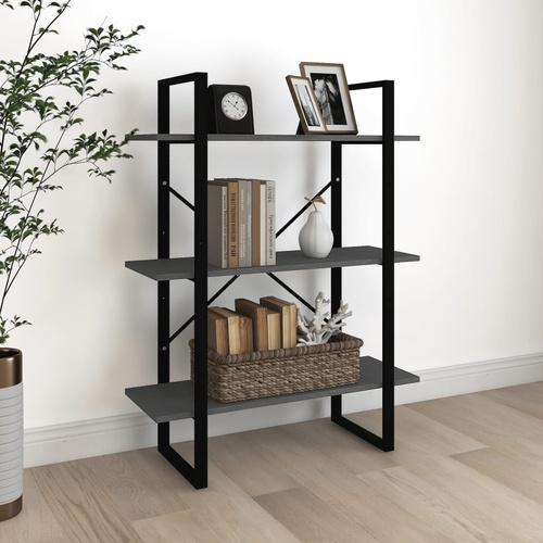  3-Tier Book Cabinet Grey 80x30x105 cm Solid Pine Wood