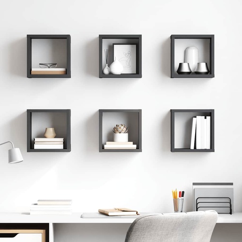  Wall Cube Shelves 6 pcs Grey 22x15x22 cm
