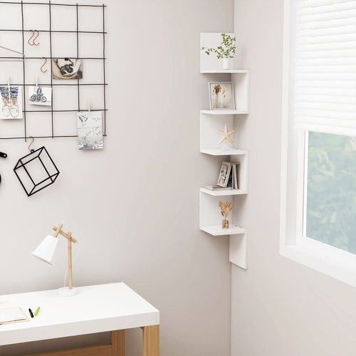 Wall Corner Shelf White 20x20x127.5 cm Engineered Wood