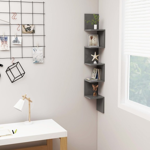  Wall Corner Shelf Grey 20x20x127.5 cm Engineered Wood
