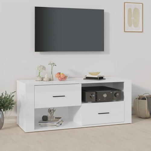  TV Cabinet High Gloss White 100x35x40 cm Engineered Wood