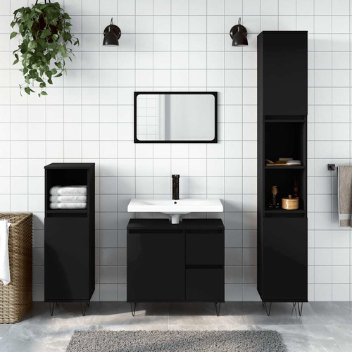  Bathroom Cabinet Black 65x33x60 cm Engineered Wood