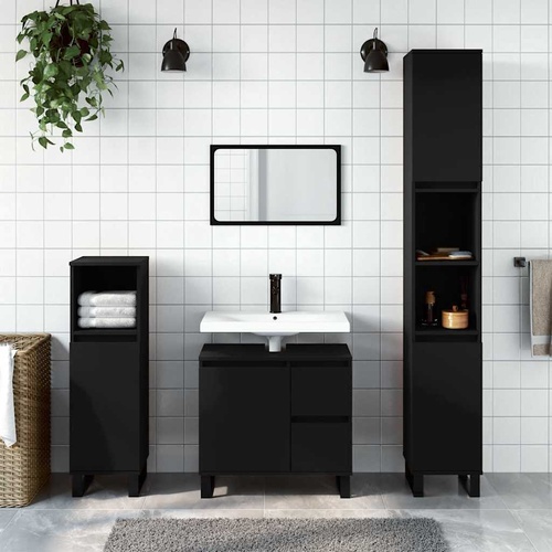  Bathroom Cabinet Black 65x33x60 cm Engineered Wood
