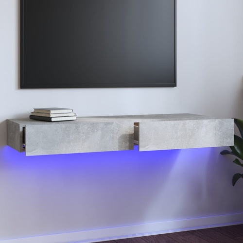  TV Cabinet with LED Lights Concrete Grey 120x35x15.5 cm