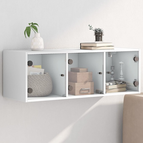  Wall Cabinet with Glass Doors White 102x37x35 cm