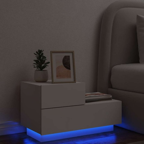  Bedside Cabinet with LED Lights White 70x36x40.5 cm