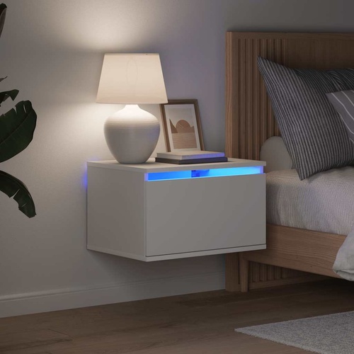  Wall-mounted Bedside Cabinets with LED Lights 2 pcs White