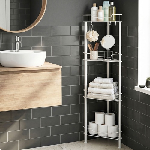 4 Tier Floor Standing Corner Shower Caddy Bathroom Organizer White