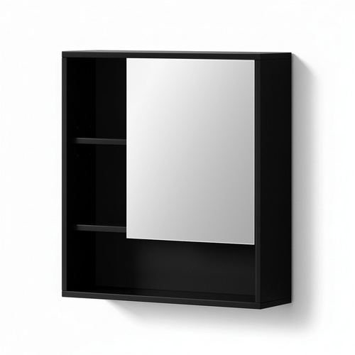  Bathroom Mirror Cabinet Mirrored Medicine Adjustable Shelf Wall Mounted 560mm Black