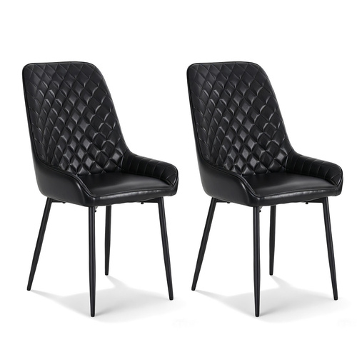 2x Dining Chairs Retro PU Leather Kitchen Lounge Cafe Accent Chair Black