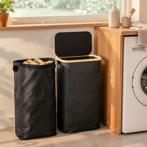 Laundry Basket with Removable Bag Foldable Black
