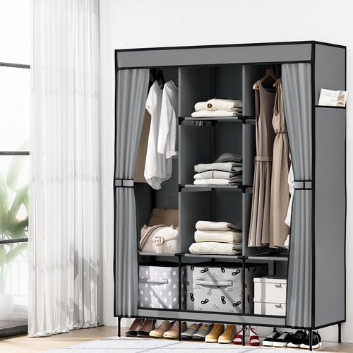 Portable Clothes Closet Canvas Wardrobe Storage Organiser Kids Rack Garment