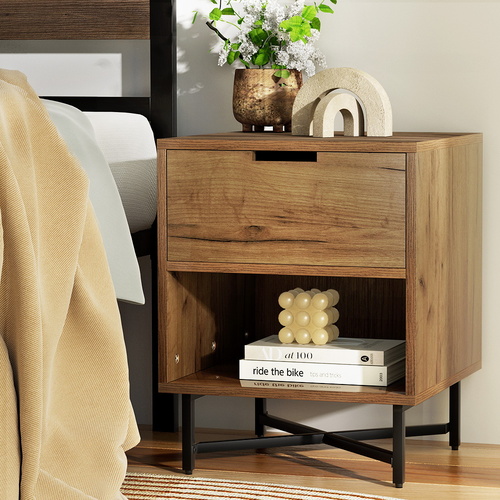 Bedside Table Drawers Side Table Shelf Storage Nightstand Rust Oak KRAVU