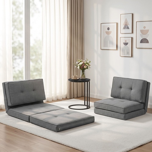Single Sofa Bed and Side Table Set, Adjustable Recliner Narrow End Table