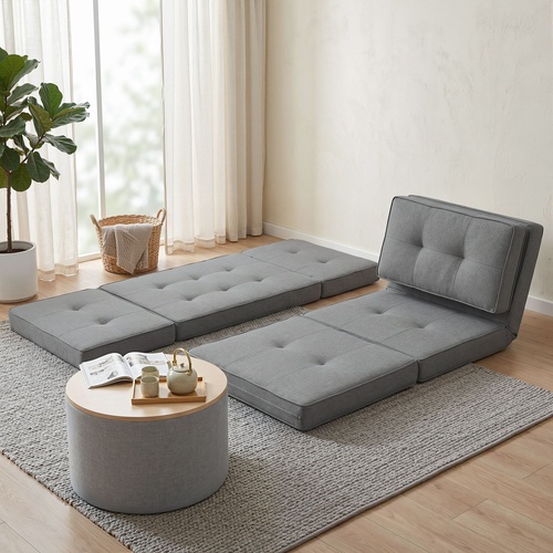 Recliner Adjustable Floor Chaise Lounge & Ottoman Foot Rest Grey Set