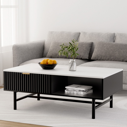  Coffee Table Drawer Storage Shelf Black