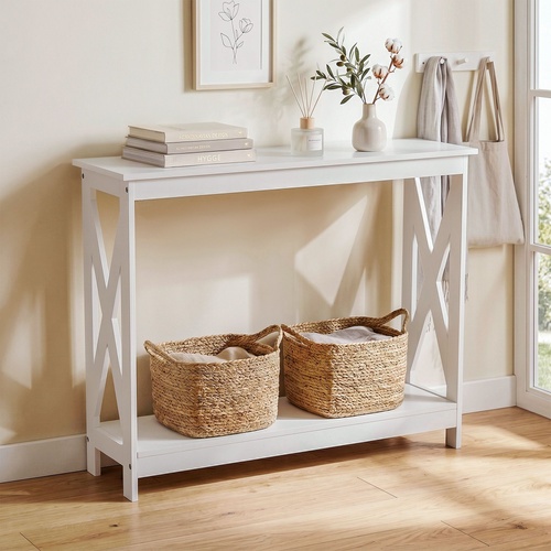Console Table Entryway Hallway Display 2-Tier Narrow Sofa Table 100CM White