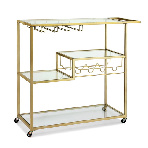 Bar Cart Drink Trolley Serving Cocktail Wine Rack Glass Holder 102cm Gold