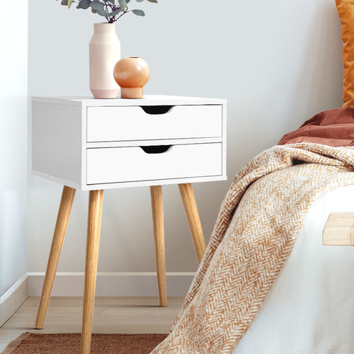  Bedside Table 2 Drawers - BODIE White