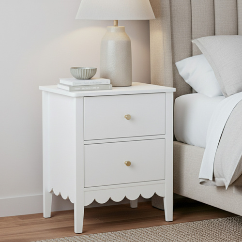 Bedside Table 2 Drawers Bedroom Storage Nightstand White