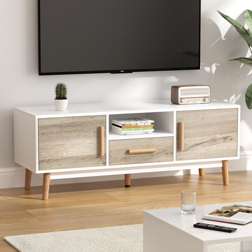  TV Cabinet Entertainment Unit 120cm Wood White Gino