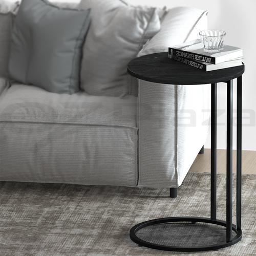 C-Shaped Side Table Sofa Table with Wood Grain Top & Metal Frame, Compact End Table for Living Room, Bedroom, or Office, Space-Saving