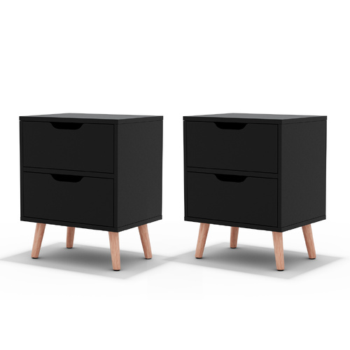  2 x Bedside Table 2 Drawers - BODEN Black