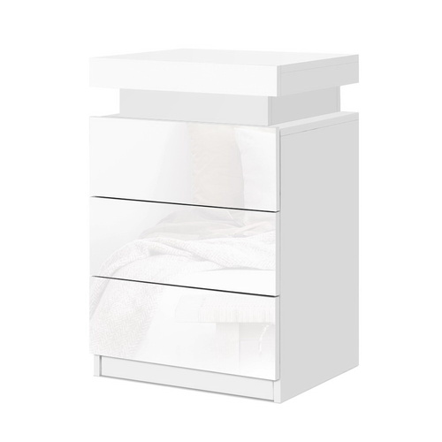  Bedside Table LED 3 Drawers - COLEY White