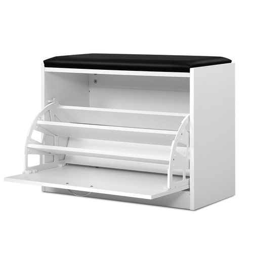  Shoe Cabinet Bench Shoes Storage Rack Organiser Drawer White 15 Pairs