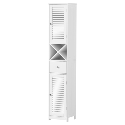 Bathroom Storage Cabinet 170cm Tall Slim Organiser Toilet Corner Adjustable Shelf Louver Door White