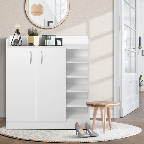 Shoe Rack Cabinet 21 Pairs Adjustable Shelves White Clair