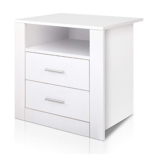  Bedside Table 2 Drawers with Shelf - TARA White