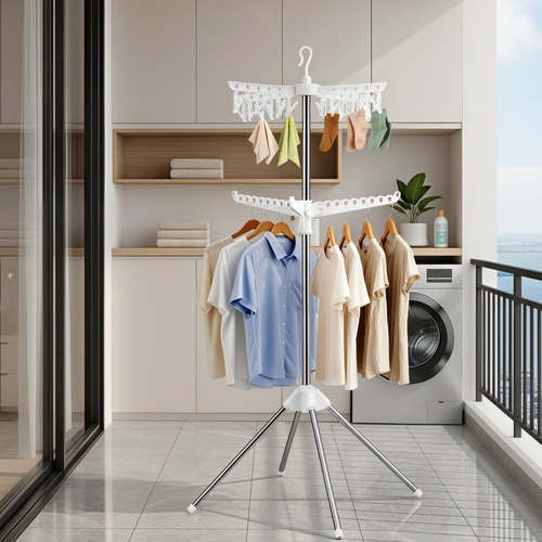 Clothes Rack Airer 2 Tier Rotatable Hanger Foldable