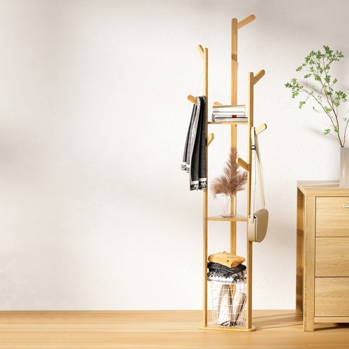  Clothes Rack Airer Coat Stand 9 Hooks Bamboo