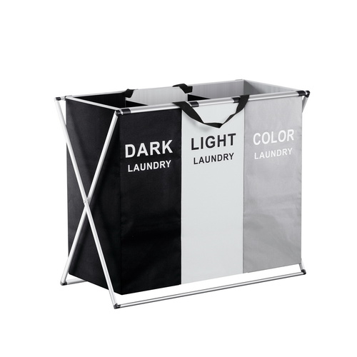 Large Foldable Laundry Hamper with 3 Sections Clothes Storage Basket for Sorting Lights Darks Delicates Space-Saving Durable Design
