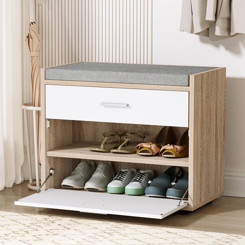  Shoe Rack Cabinet Bench 8 Pairs White Niva