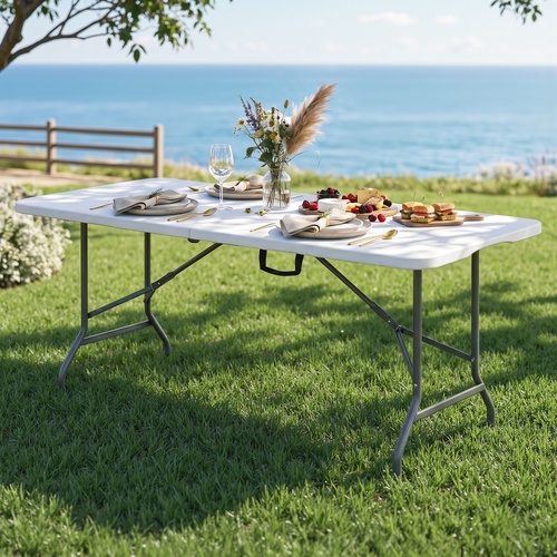 180cm Folding Table Portable Fold-in-Half with Handle Camping Picnic