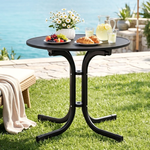 Outdoor Side Table 80cm Folding Steel Round Bistro Desk Cafe Patio Furniture Black