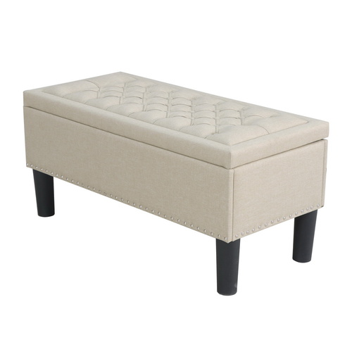  Storage Ottoman Blanket Box 96cm Linen Taupe