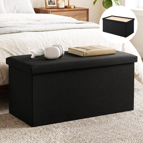 Storage Ottoman Bench Folding Blanket Box Toy Organiser Foot Stool Black