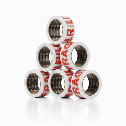 Pack of 6X Signet Fragile Warning Tape - White 48mm x 66m