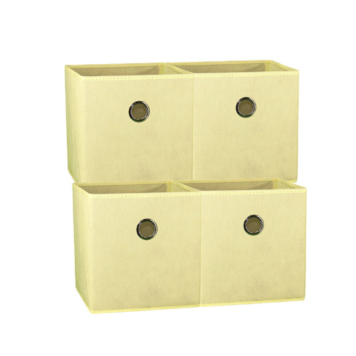 SORTI 27x28x27 CM Beige 4X Pack Foldable Folding Storage Cube Storage Box Bookcase Fabric Cube Toy Organiser