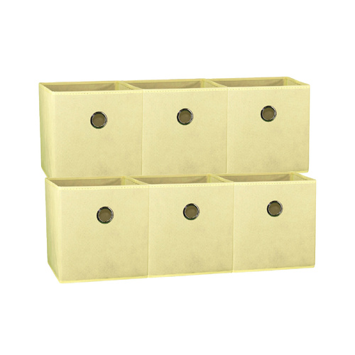 SORTI 27x28x27 CM Beige 6X Pack Foldable Folding Storage Cube Storage Box Bookcase Fabric Cube Toy Organiser