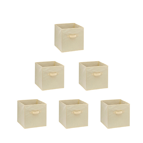 SORTI 27x28x27 CM BEIGE 6X Pack Foldable Folding Storage Cube Storage Box Bookcase Fabric Cube Toy Organiser