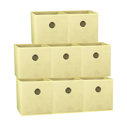 SORTI 27x28x27 CM Beige 8X Pack Foldable Folding Storage Cube Storage Box Bookcase Fabric Cube Toy Organiser