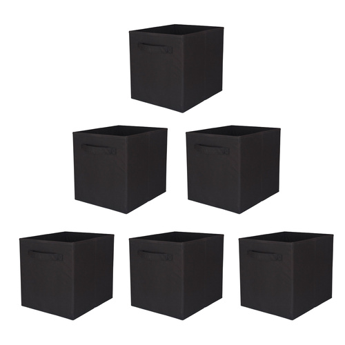 SORTI 27x28x27 CM Black 6X Pack Foldable Folding Storage Cube Storage Box Bookcase Fabric Cube Toy Organiser