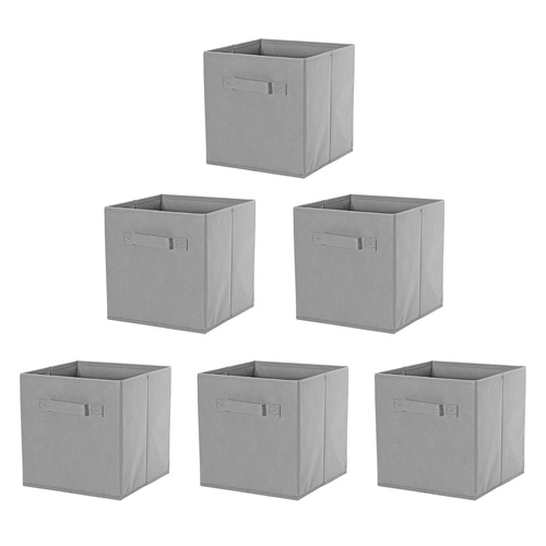 SORTI 27x28x27 CM Grey 6X Pack Foldable Folding Storage Cube Storage Box Bookcase Fabric Cube Toy Organiser