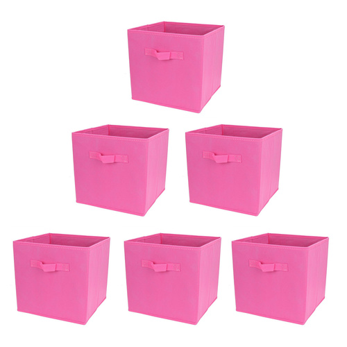 SORTI 27x28x27 CM Light Pink 6X Pack Foldable Folding Storage Cube Storage Box Bookcase Fabric Cube Toy Organiser
