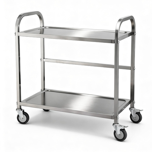2-Tier Stainless Steel Kitchen Trolley with Wheels 84x56x98cm